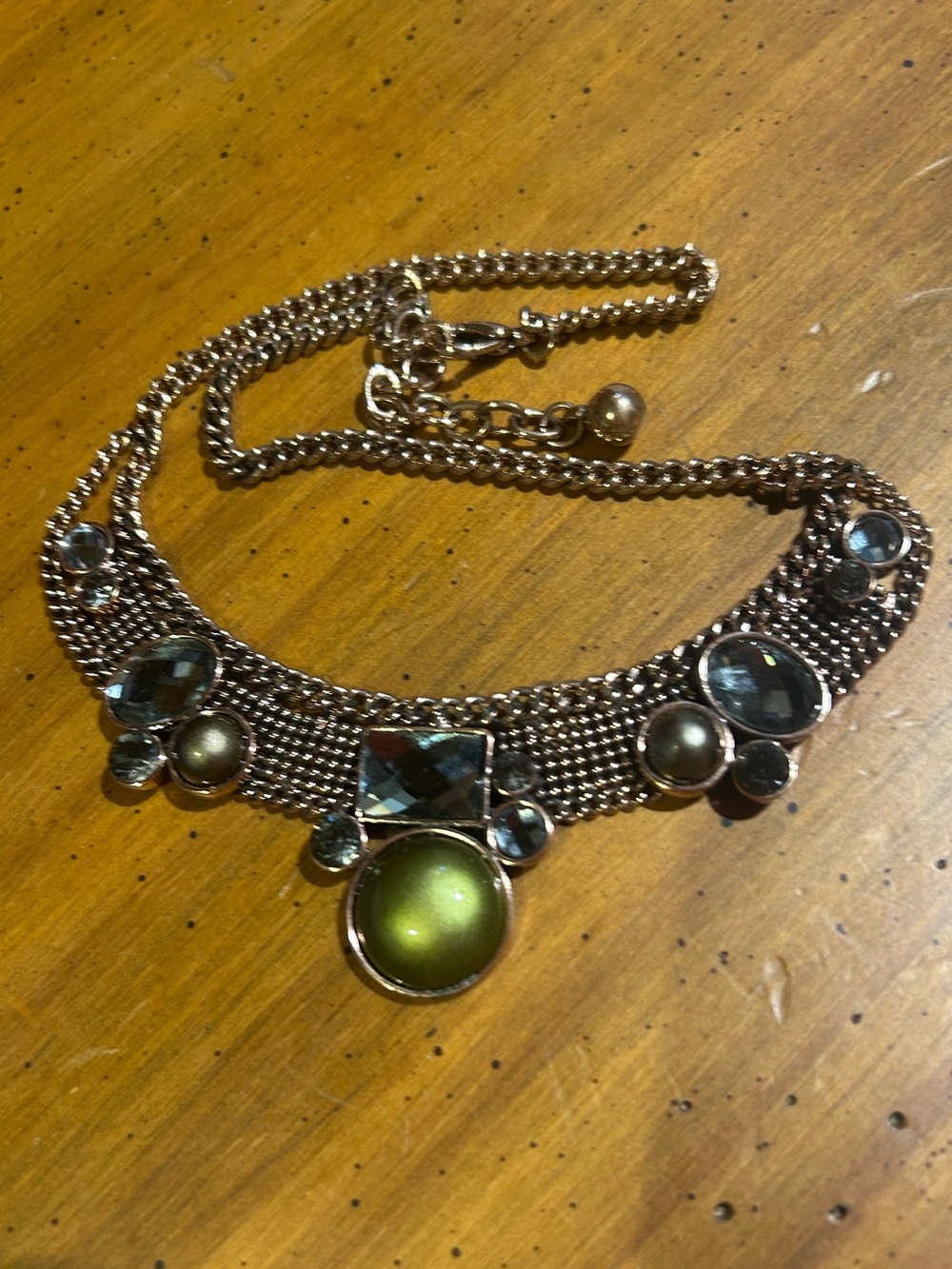 Rose-gold Statement Necklace with Iridescent Green Gemstones - Women Jewelry